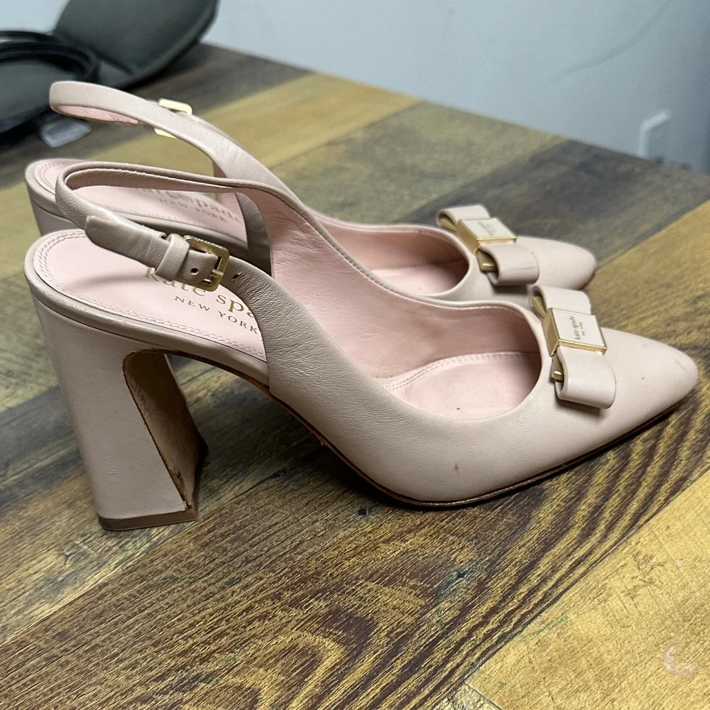 Kate Spade Nude Bow Slingback Heels - Picture 2 of 5
